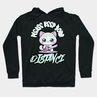 Please Keep Your Distance Kawaii Cat with Chainsaw Hoodie